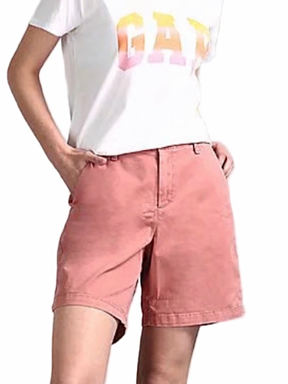 NWT GAP old money pink mid rise girlfriend chino shorts 7 inch in desert sand 4